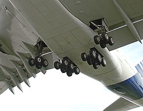 The 20-wheeled main undercarriage of an Airbus A380