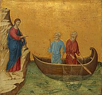 杜喬·迪·博尼塞尼亞的《彼得和安德烈的召喚（義大利語：Vocazione di Pietro e Andrea）》，43.5 × 46cm，約作於1308－1311年，來自山繆·亨利·卡瑞斯的收藏。[4]
