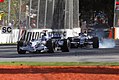 Image 11 2008 Australian Grand Prix Photo credit: Fir0002 Nick Heidfeld and Nico Rosberg at corner 6 of the 2008 Australian Grand Prix, during one of the race's safety car periods. This first race of the 2008 Formula One season was won by McLaren-Mercedes driver Lewis Hamilton. Heidfeld and Rosberg finished second and third, respectively. More selected pictures