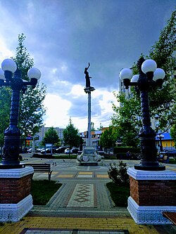 A statue in a square in Irpin