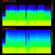 comparison of two spectrograms, one with vocals, one without