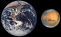 Size comparison of Earth and Mars in true-color.