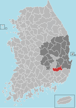 Cheongdo-guns läge i Norra Gyeongsang och Sydkorea