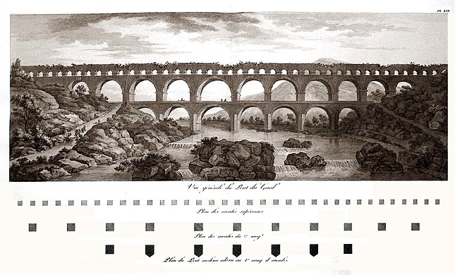 1804年当時の橋の深刻な劣化状態を示しているシャルル＝ルイ・クレリソー（フランス語版） のエングレービング画。