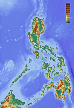 Map of the Philippines, color-coded by elevation