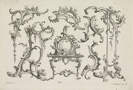 Combinations of Rococo C and S-shaped volutes, by Franz Xaver Habermann, 1731-1775, etching, Rijksmuseum