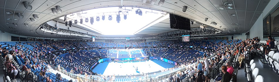 A panoramic view of Rod Laver Arena during a day session at the 2020 Australian Open