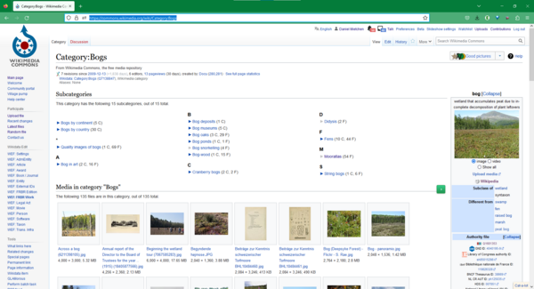 Screenshot of the Wikimedia Commons category Bogs as of 2023-07-10