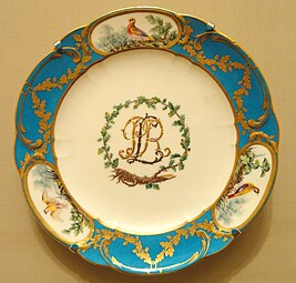 Rococo monogram on a plate from a service of Cardinal Prince Louis de Rohan, by the Sèvres Porcelain Manufactory, 1771-1772, painted and gilded porcelain, Nelson-Atkins Museum of Art, Kansas City, Texas, US