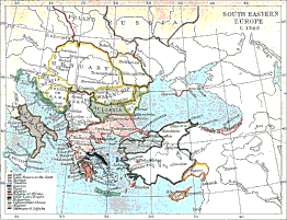 Political map of medieval Southeastern Europe as of the 1340s