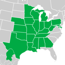 Symphyotrichum drummondii native distribution: Mexico — Coahuila; US — Alabama, Arkansas, Georgia, Illinois, Indiana, Iowa, Kansas, Kentucky, Louisiana, Maryland, Michigan, Minnesota, Mississippi, Missouri, Nebraska, Ohio, Oklahoma, Pennsylvania, Tennessee, Texas, West Virginia, and Wisconsin.