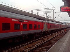 LHB rake of Thiruvananthapuram Rajdhani Express at Thiruvananthapuram Central