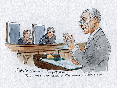 Seth P. Waxman during oral arguments at Franchise Tax Board of California v. Hyatt (2019), by Arthur Lien