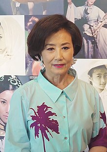 Wang attending an exhibition on her Cantonese Opera career at the Hong Kong Polytechnic University in April 2021.