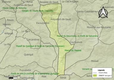 Carte des ZNIEFF de type 2 sur la commune.