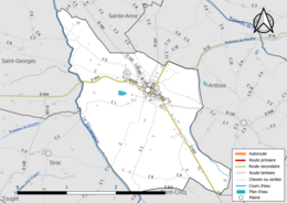 Carte en couleur présentant le réseau hydrographique de la commune