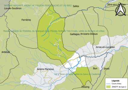 Carte des ZNIEFF de type 2 sur la commune.