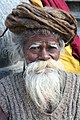 Vieux Sâdhu népalais portant une barbe blanche et des dreadlocks.