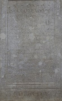 General view of the part of a stone bearing Latin inscriptions