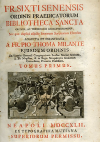 Титульный лист книги Сикста Сиенского «Bibliotheca Sancta» («Священная библиотека»). 1742 года издания