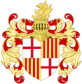 Barcelona coat of arms (17th-18th Centuries) with the Royal Winged Dragon (Vibra) crown and the helmet