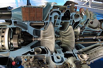 Two stages of centrifugal compressor as shown here in the Rolls-Royce Dart turboprop were used in a jet engine, the Garrett F109 turbofan with a pressure ratio of 13:1.[54]