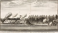Fort Nelson assiégé et bombardé par les Français pendant trois jours après l'arrivée des autres navires de d’Iberville.