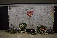 Temporary memorial wall in the station after the attacks