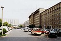 View from south to north to the Normannenstraße, at right the former Stasi building near Ruschestraße