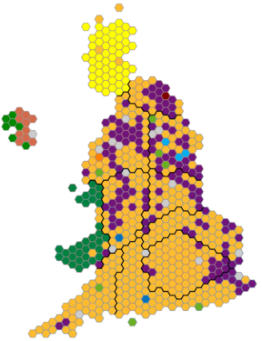 Election results showing the best-performing party in each constituency, other than Conservative or Labour.