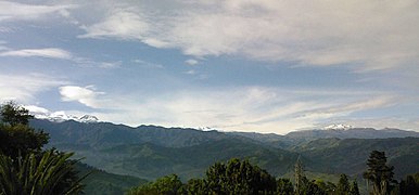 Panorama of Nevado del Ruiz (left), Nevado de Santa Isabel (centre) and Paramillo de Santa Rosa (right)