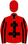 Red, black cross of lorraine, striped sleeves