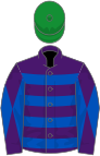 Purple, royal blue hoops, diabolo on sleeves, green cap