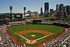 A view of the field from upper-level seating