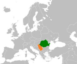 Map indicating locations of Romania and Serbia