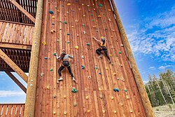 The rock climbing wall at the base of Sunrise