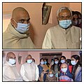 After the death of Kapildev Babu, Chief Minister Nitish Kumar reached his residence in Pokharpur to console his family and his elder son Sanjay Sinha (left)