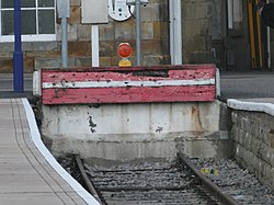 Scarborough Buffer Stop. It is a bit of painted wood on some concrete at the end of the track.