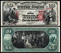 Obverse and reverse of a twenty-dollar National Bank Note