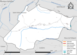 Carte en couleur présentant le réseau hydrographique de la commune