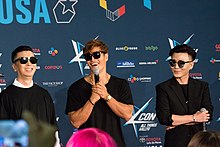 Dari kiri ke kanan: Kim Jung-nam, Kim Jong-kook, Mikey, KCON LA 2016.