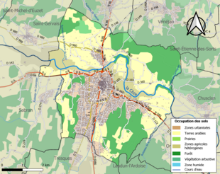 Carte en couleurs présentant l'occupation des sols.