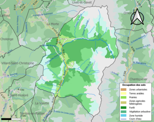 Carte en couleurs présentant l'occupation des sols.