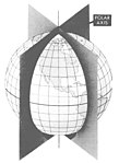 Två geodetiska meridianplan skär varandra i jordaxeln.