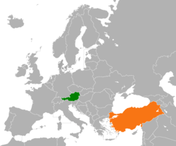 Map indicating locations of Austria and Turkey