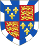 Quarterly, 1st and 4th, azure three fleurs-de-lys or (for France); 2nd and 3rd, gules three lions passant guardant in pale or (for England), all within a bordure compony argent and azure