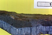 Blue asbestos (crocidolite), the ruler is 1 cm