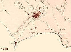 Urban area of Lima and Callao in 1750