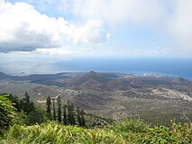 Two Boats Village is visible in the centre of the image, taken from atop Green Mountain