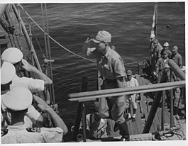 The Japanese surrender delegation boarding HMS Nelson on 2 September 1945.
